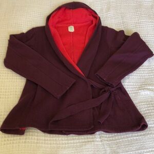 Burgundy Hooded Wrap Jacket with Red Lining